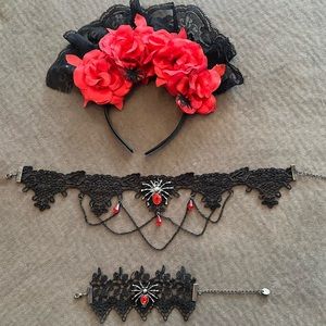 Spider queen/vampire accessories. Includes headband, choker, & bracelet.